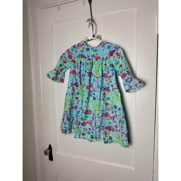 Marmellata Blue Pink Floral Bell Sleeve Ruffle Smocked Bird Dress Size 6 - Picture 4 of 8